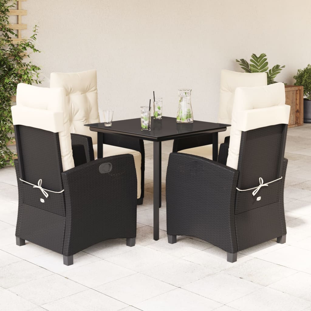 Vetonek Set de muebles jardín 5 pzas con cojines ratán sintético negro