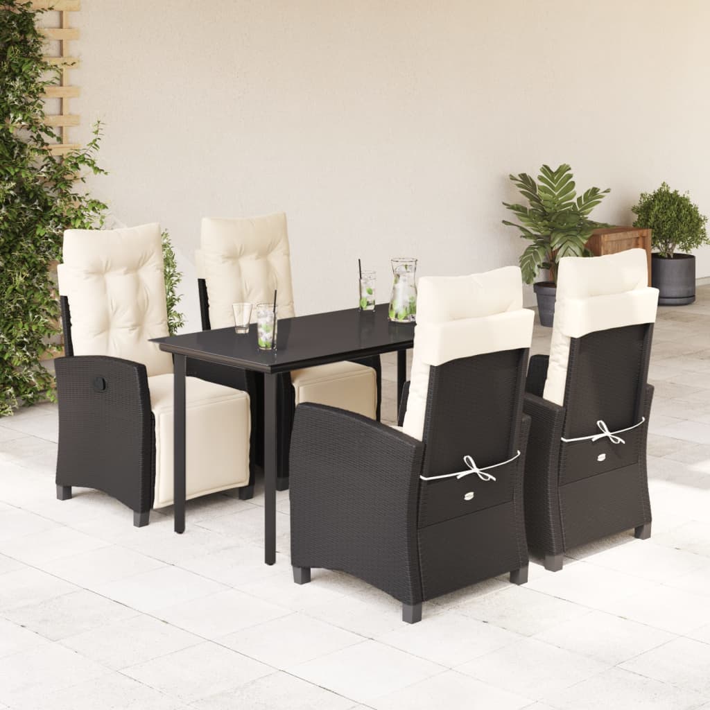 Vetonek Set de muebles jardín 5 pzas con cojines ratán sintético negro