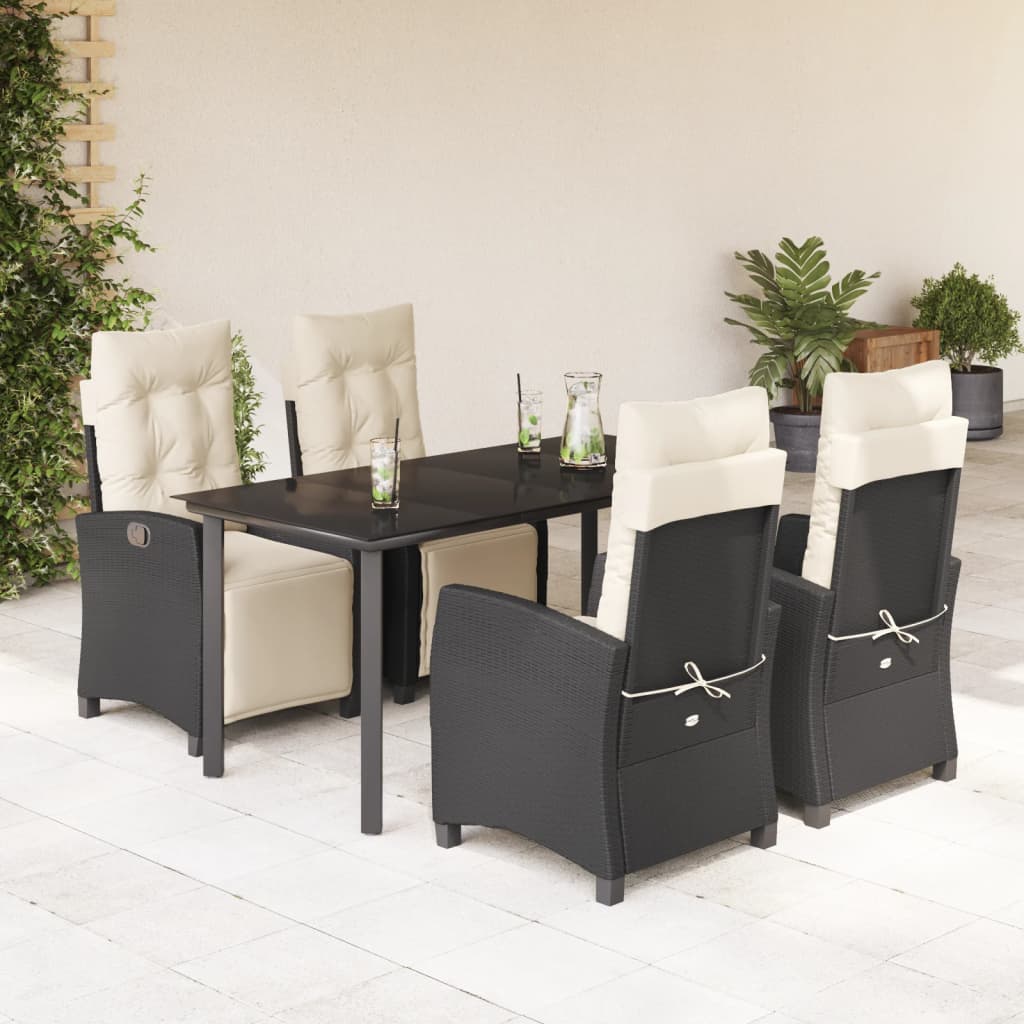 Vetonek Set de muebles jardín 5 pzas con cojines ratán sintético negro