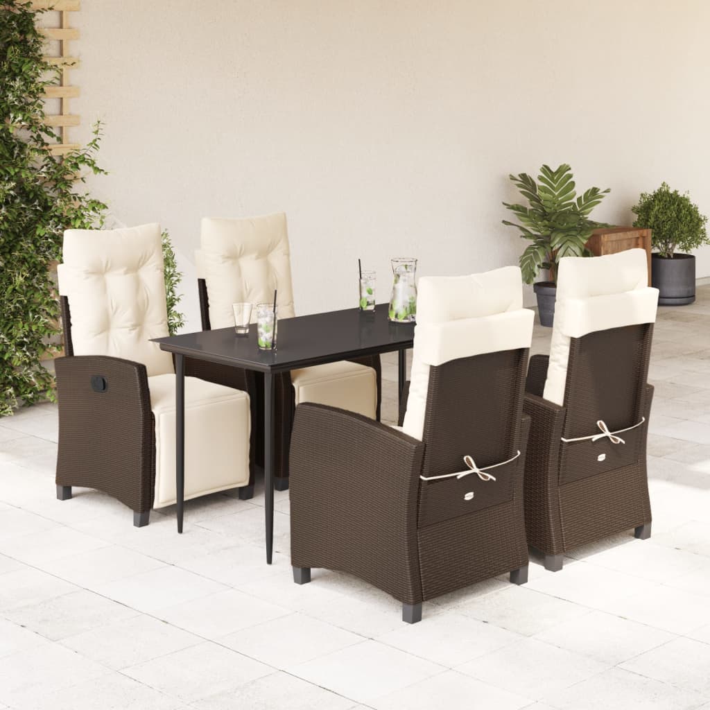 Vetonek Set comedor de jardín 5 piezas y cojines ratán sintético marrón