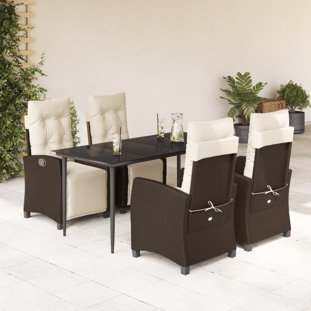 Vetonek Set comedor de jardín 5 piezas y cojines ratán sintético marrón