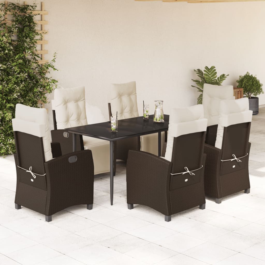 Vetonek Set comedor de jardín 7 pzas con cojines ratán sintético marrón