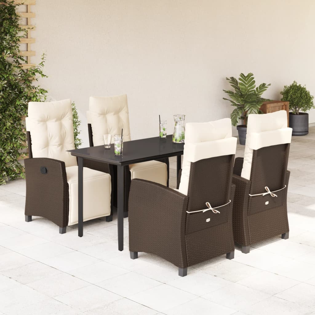 Vetonek Set comedor de jardín 5 piezas y cojines ratán sintético marrón