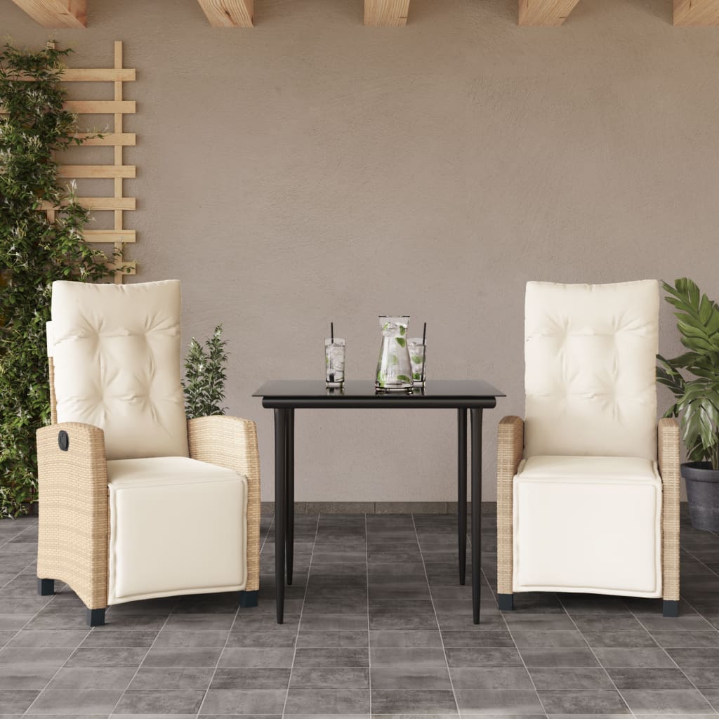 Vetonek Set comedor de jardín 3 pzas con cojines ratán sintético beige