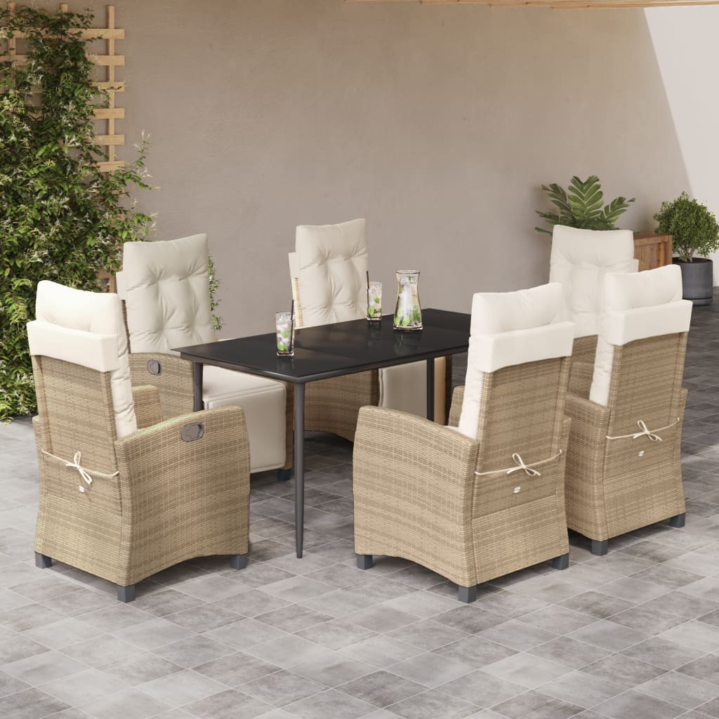 Vetonek Set comedor de jardín 7 pzas con cojines ratán sintético beige