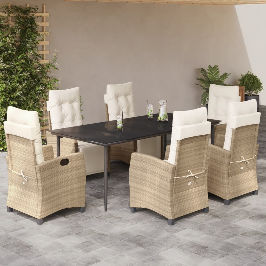 Set comedor de jardín 7 pzas con cojines ratán sintético beige V7405 Vetonek