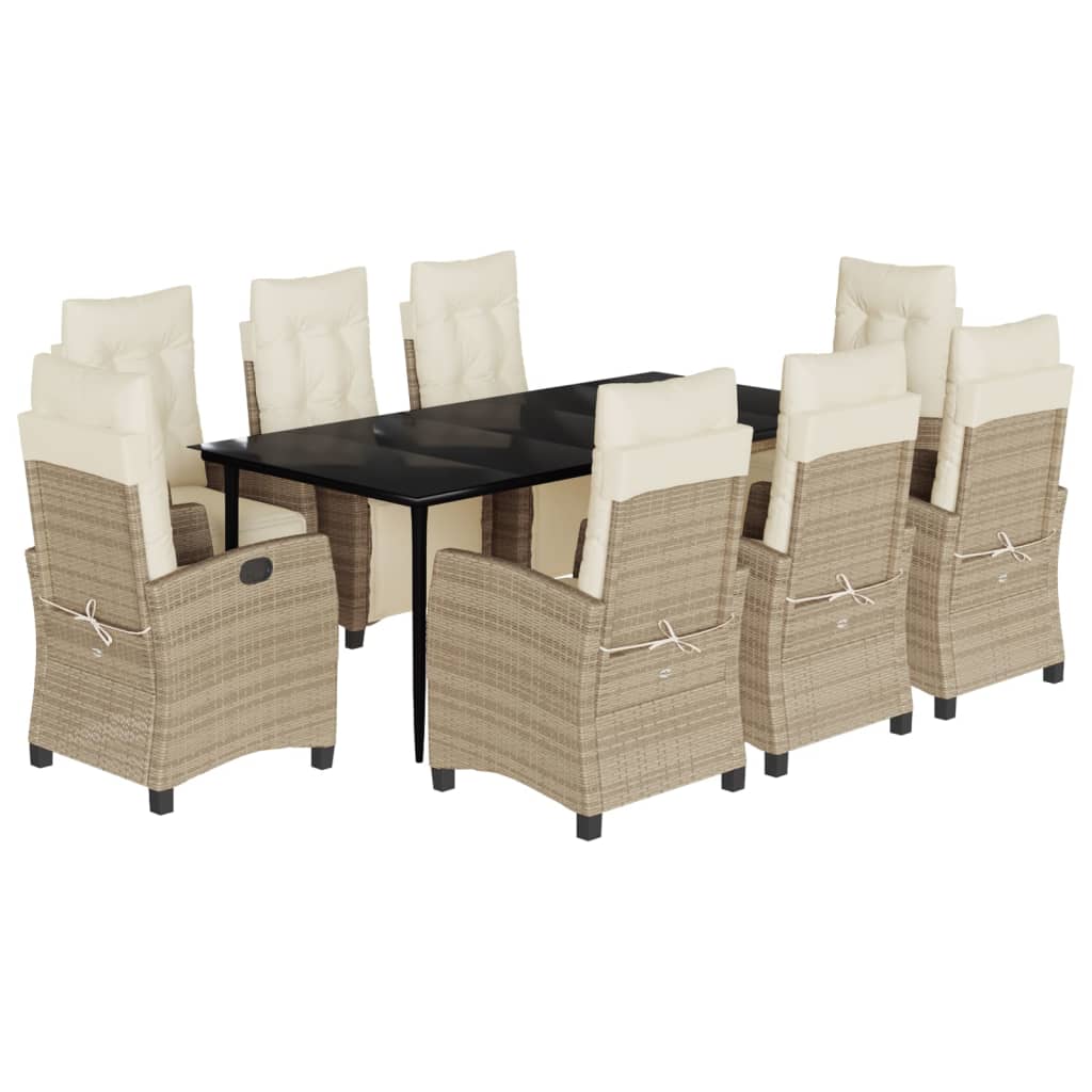 Set comedor de jardín 9 pzas con cojines ratán sintético beige V7412 Vetonek