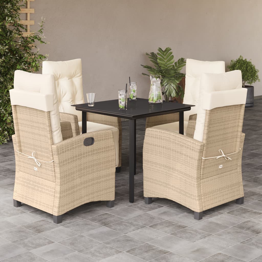 Vetonek Set comedor de jardín 5 pzas con cojines ratán sintético beige