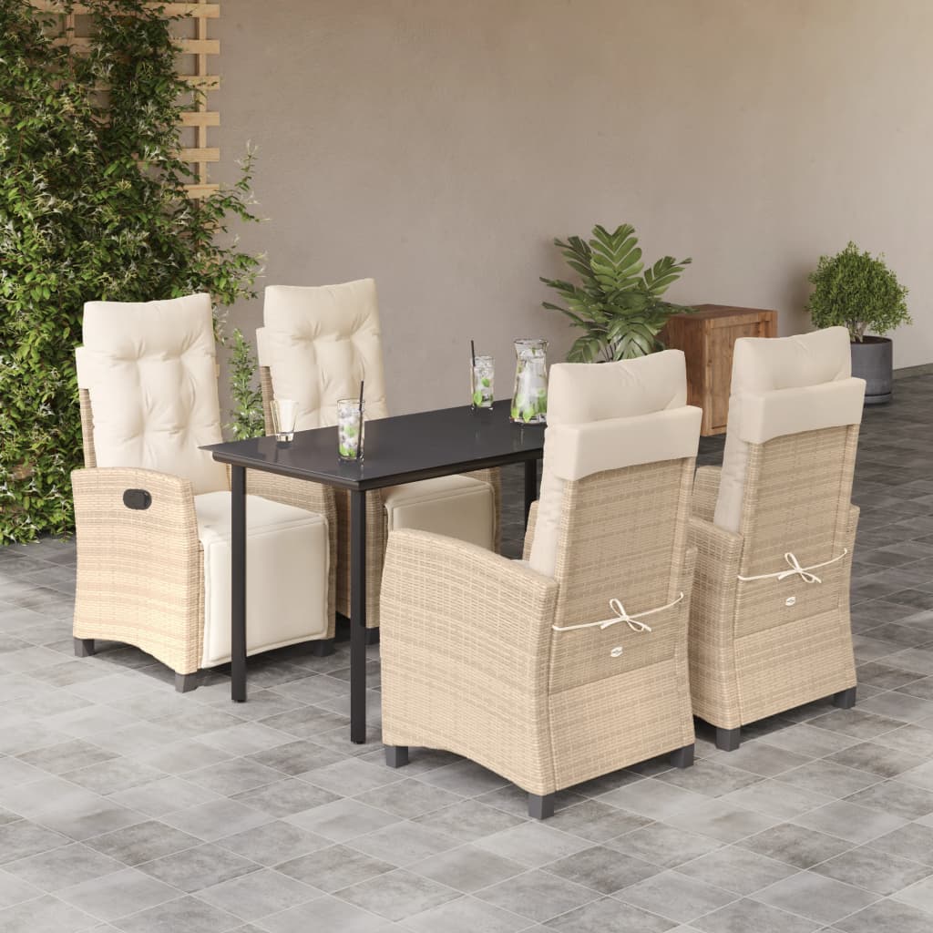 Vetonek Set comedor de jardín 5 pzas con cojines ratán sintético beige