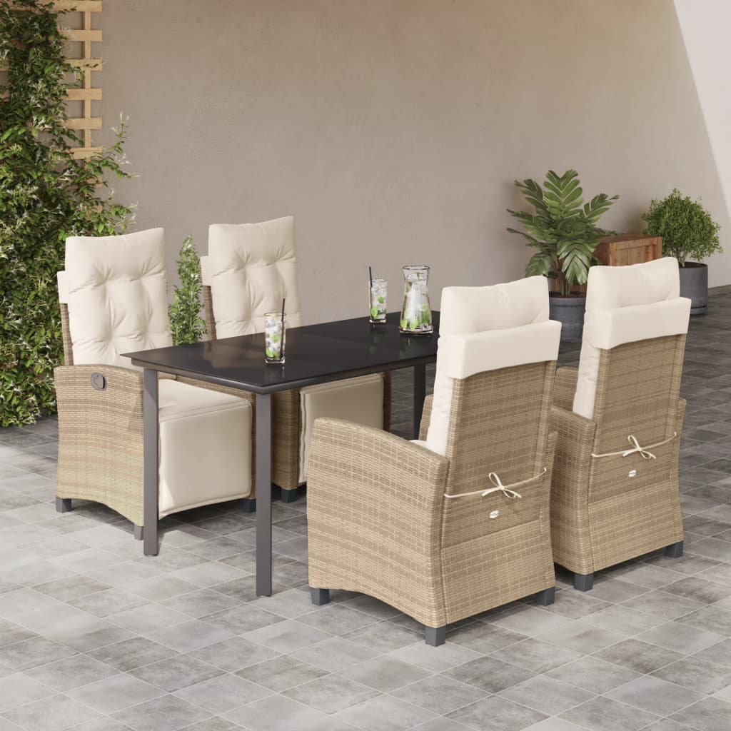 Vetonek Set comedor de jardín 5 pzas con cojines ratán sintético beige