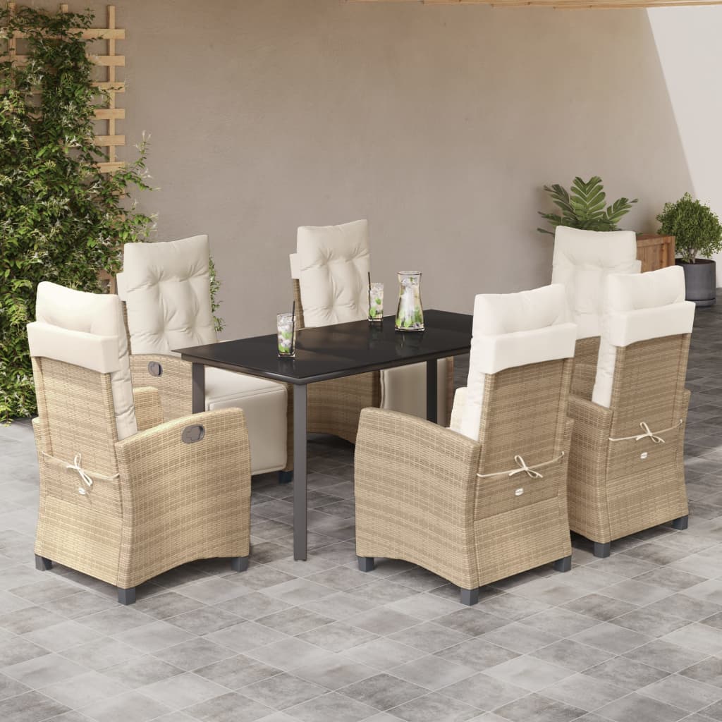 Vetonek Set comedor de jardín 7 pzas con cojines ratán sintético beige