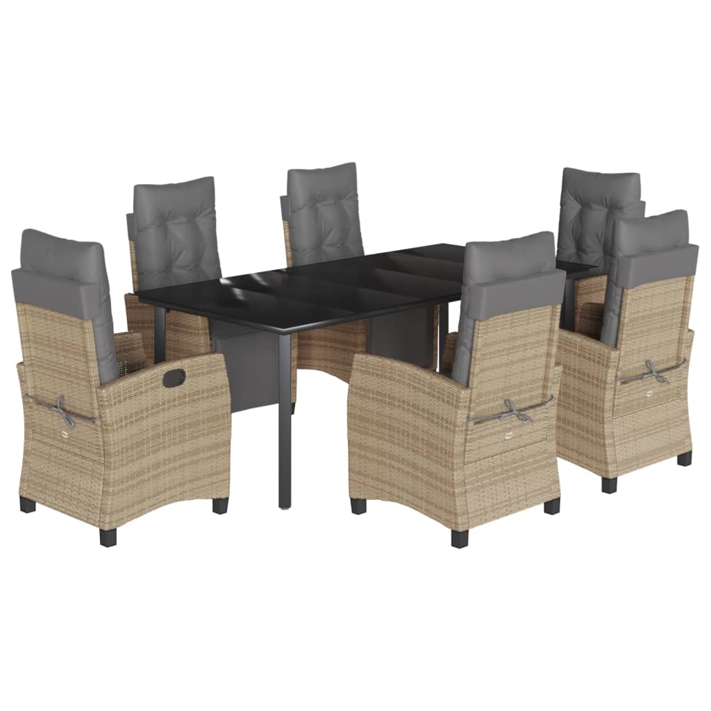 Set comedor de jardín 7 pzas con cojines ratán sintético beige V7610 Vetonek