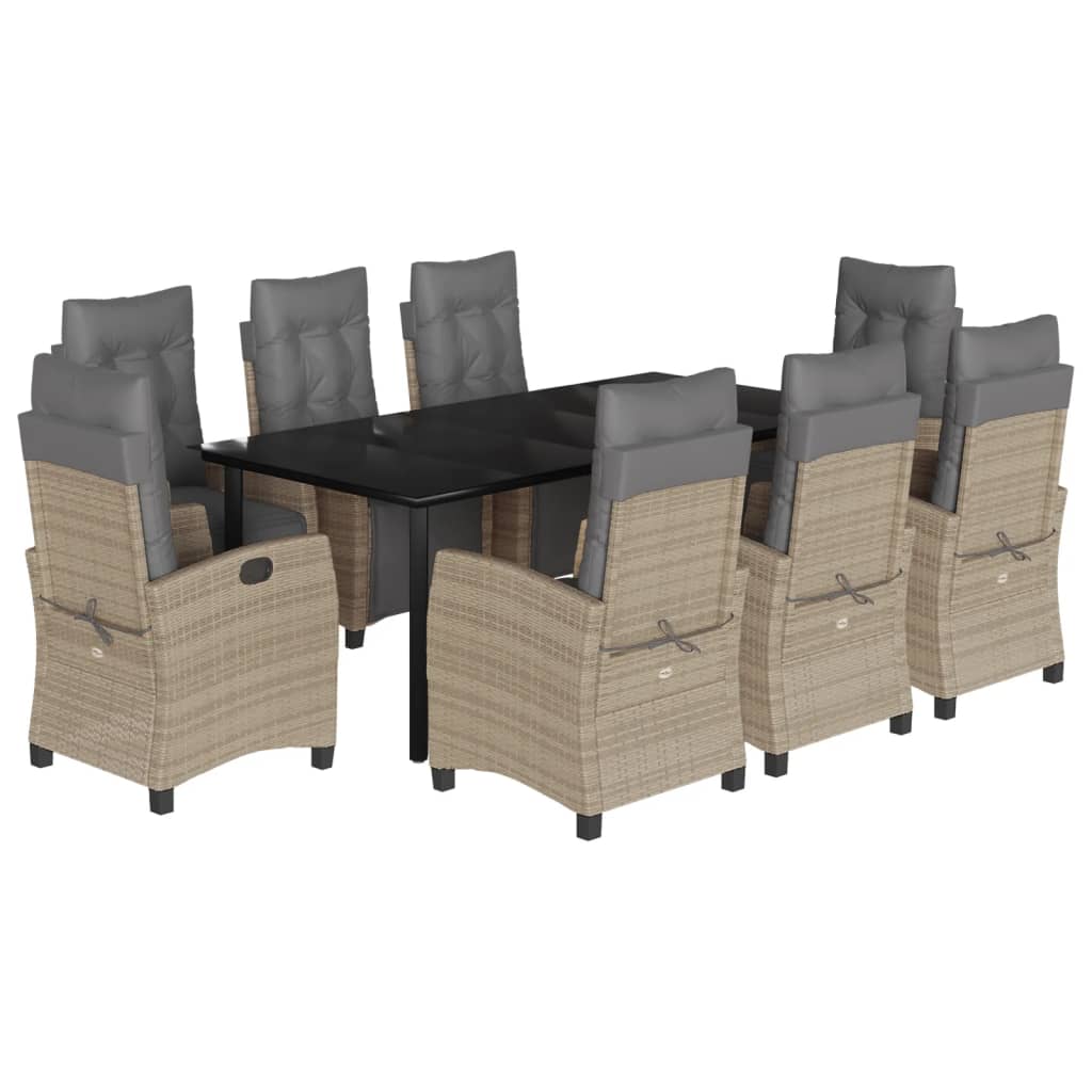 Set comedor de jardín 9 pzas con cojines ratán sintético beige V7627 Vetonek