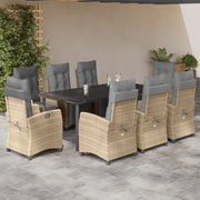 Set comedor de jardín 9 pzas con cojines ratán sintético beige V7627 Vetonek