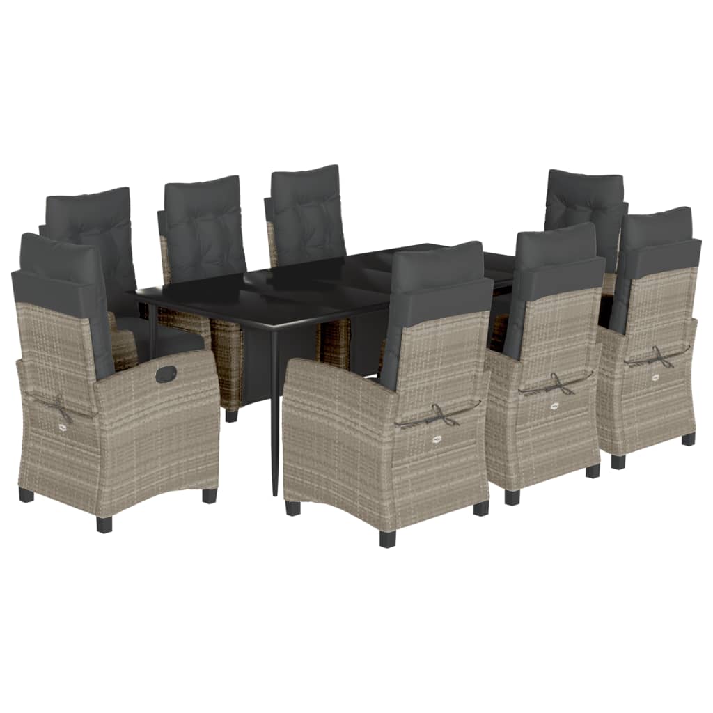 Set comedor de jardín 9 pzas cojines ratán sintético gris claro V7696 Vetonek