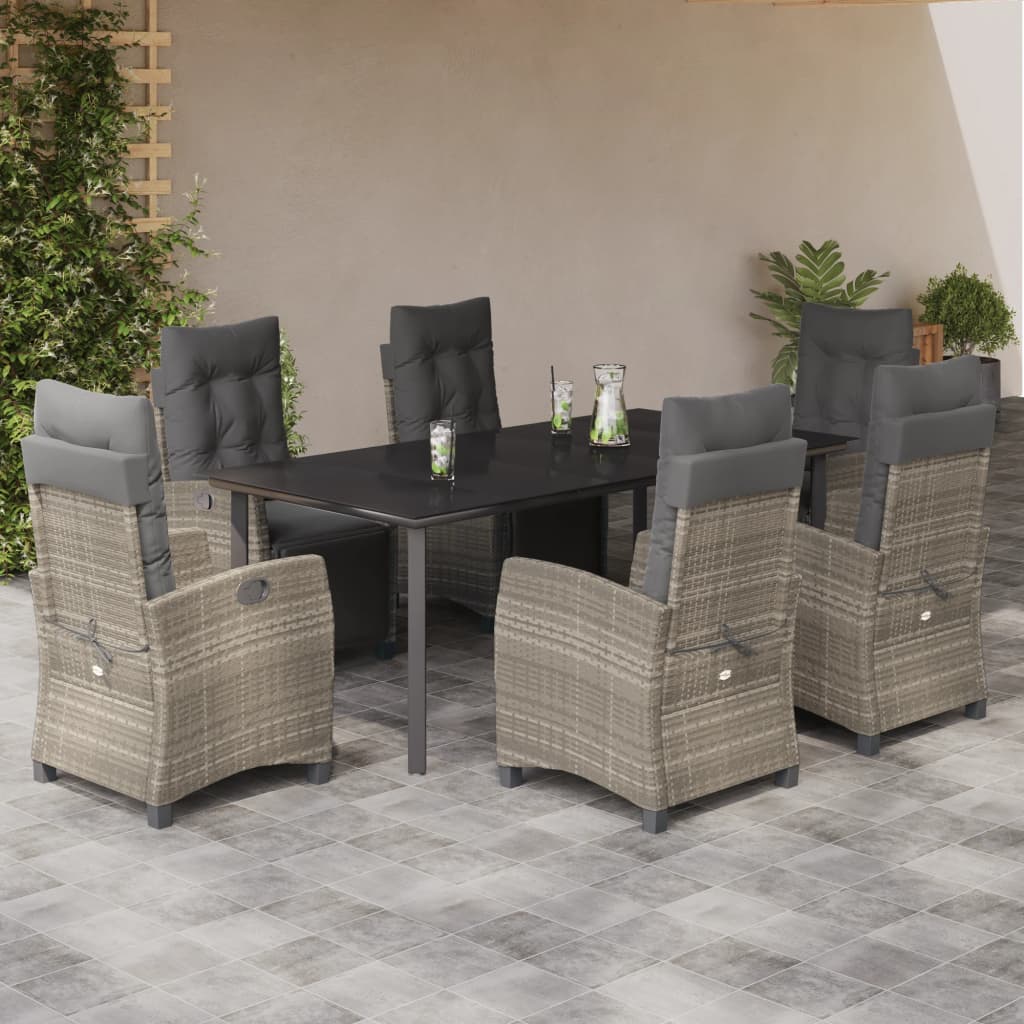 Set comedor jardín 7 pzas y cojines ratán sintético gris claro V7757 Vetonek