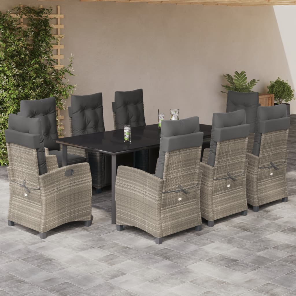 Set comedor de jardín 9 pzas cojines ratán sintético gris claro V7764 Vetonek