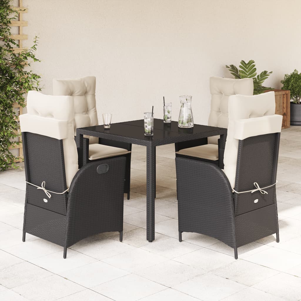 Vetonek Set de muebles jardín 5 pzas con cojines ratán sintético negro