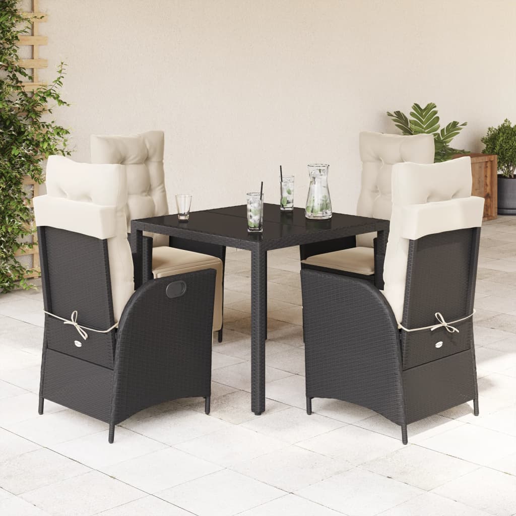 Vetonek Set de muebles jardín 5 pzas con cojines ratán sintético negro