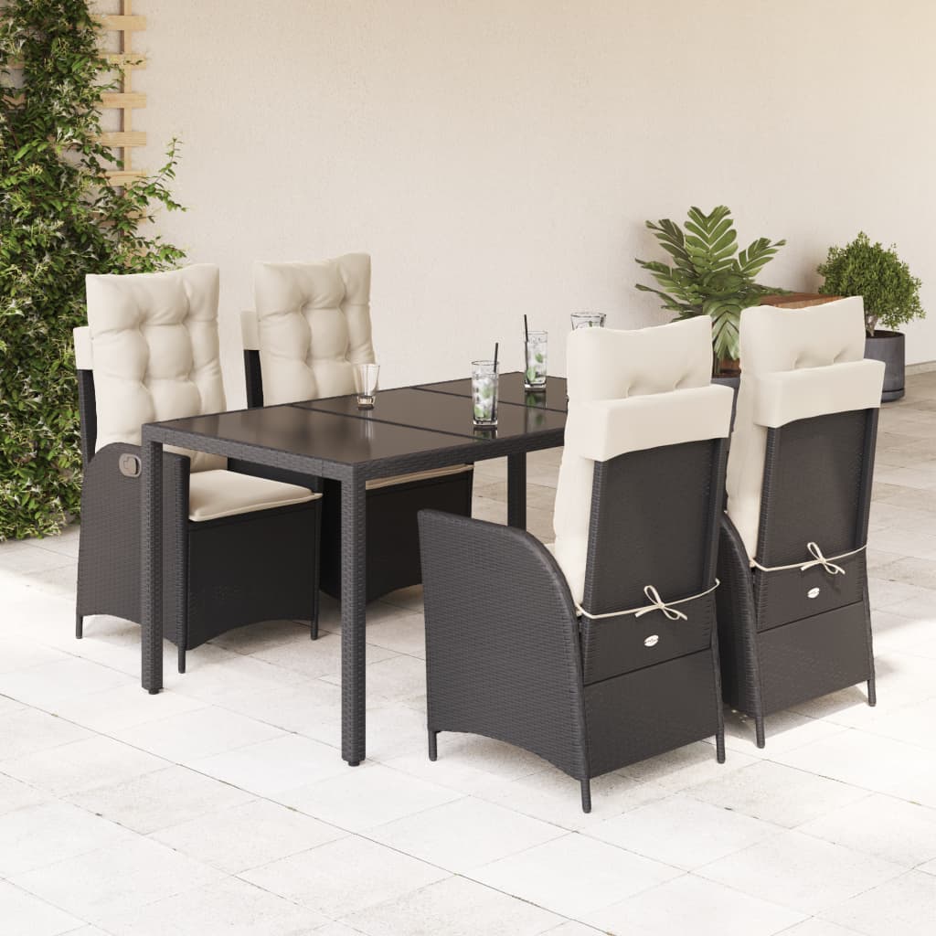 Vetonek Set de muebles jardín 5 pzas con cojines ratán sintético negro