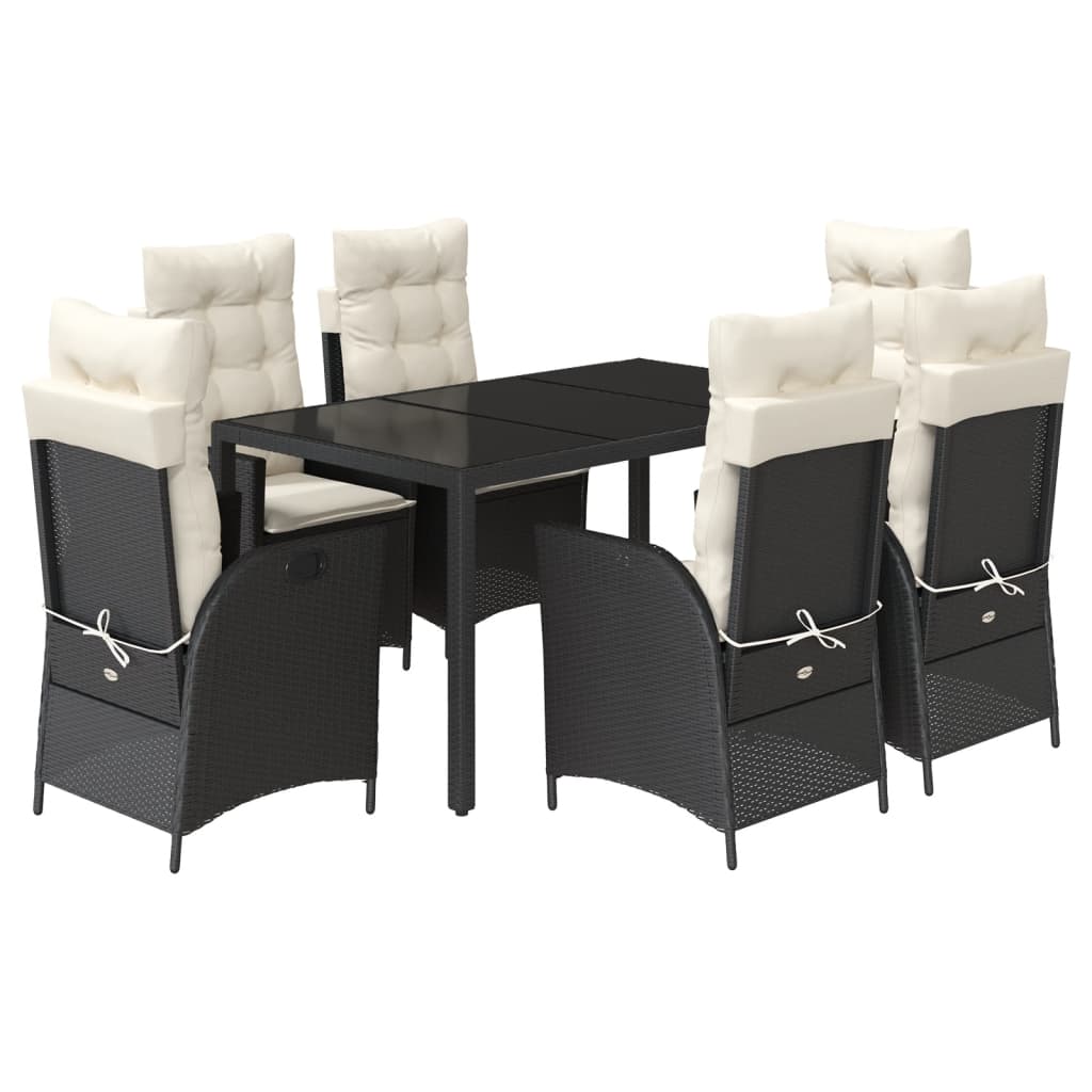 Set de comedor de jardín 7 pzas y cojines ratán sintético negro V7955 Vetonek