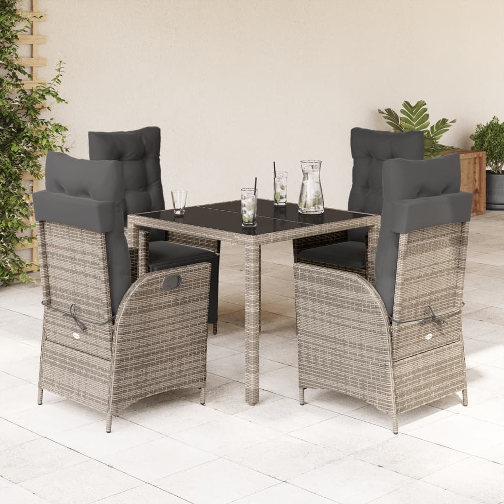 Vetonek Set comedor de jardín 5 piezas con cojines ratán sintético gris