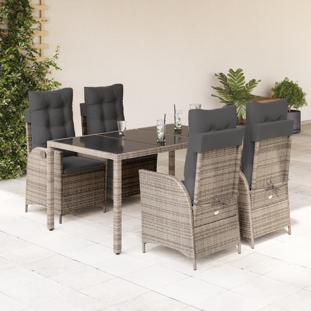 Vetonek Set comedor de jardín 5 piezas con cojines ratán sintético gris