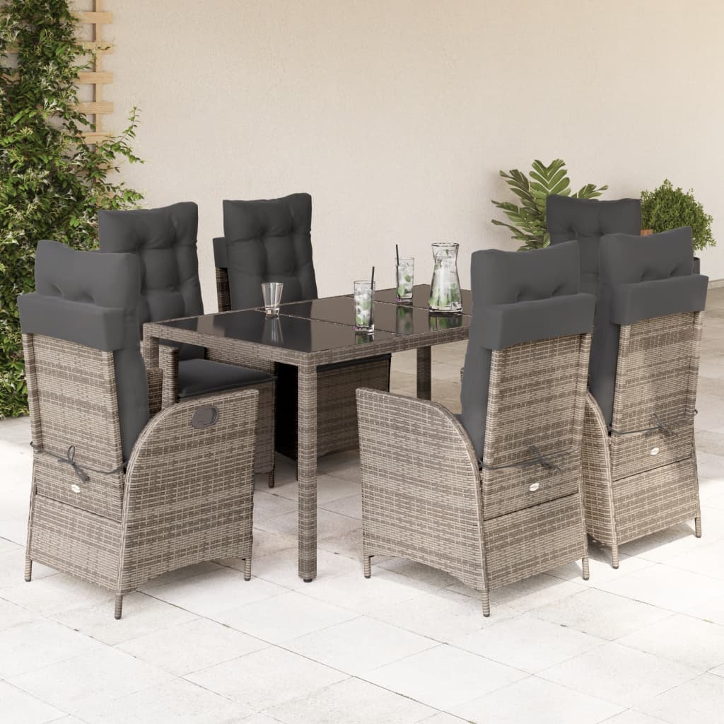 Vetonek Set comedor jardín 7 pzas y cojines ratán sintético gris