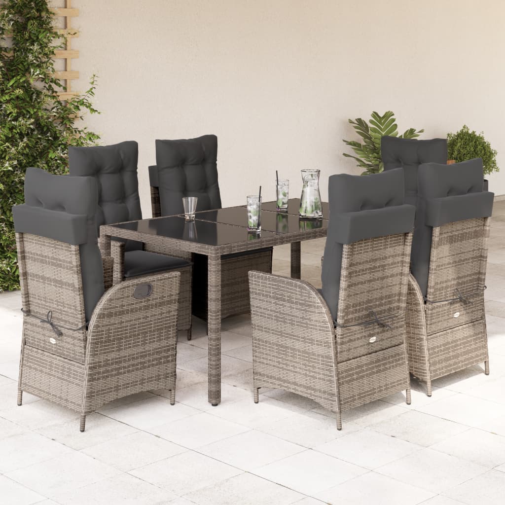 Vetonek Set comedor jardín 7 pzas y cojines ratán sintético gris