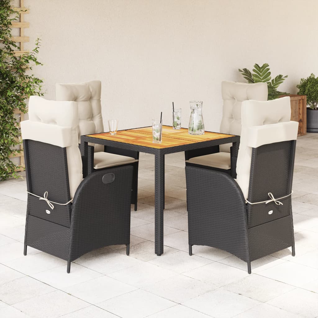 Vetonek Set de muebles jardín 5 pzas con cojines ratán sintético negro