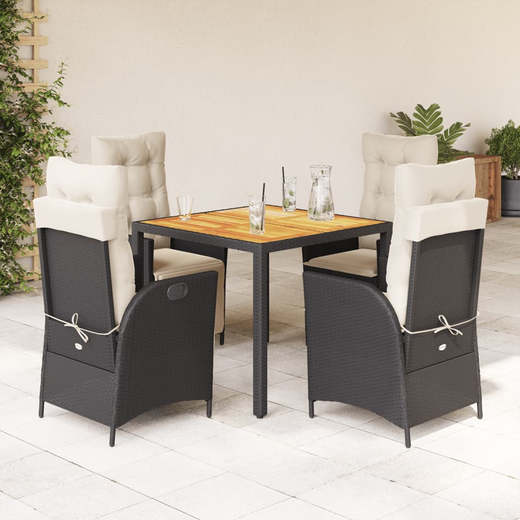 Vetonek Set de muebles jardín 5 pzas con cojines ratán sintético negro