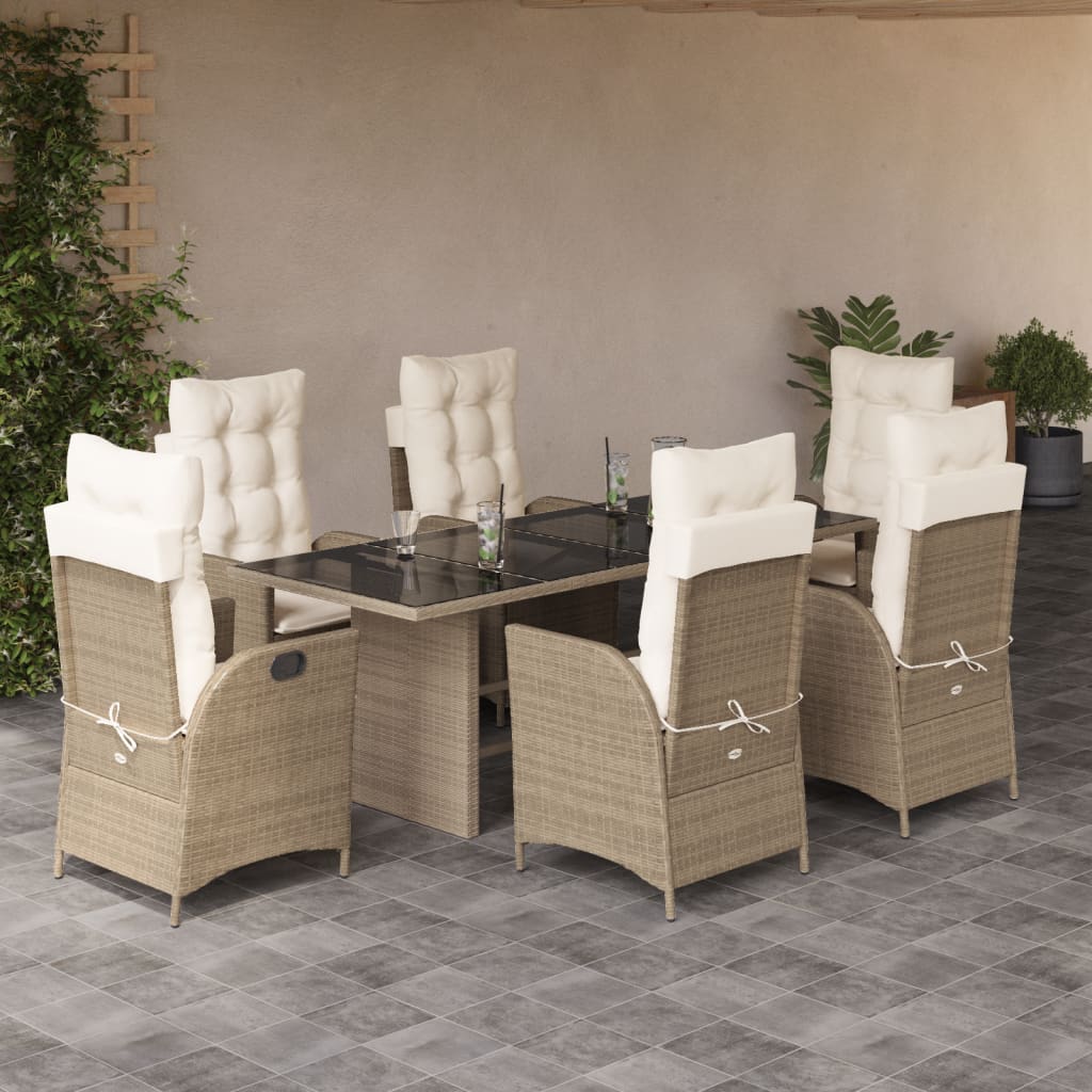 Vetonek Set comedor de jardín 7 pzas con cojines ratán sintético beige