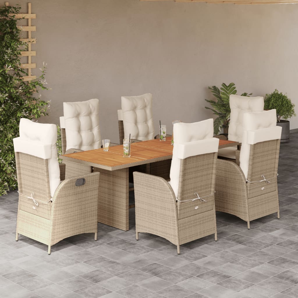 Vetonek Set comedor de jardín 7 pzas con cojines ratán sintético beige