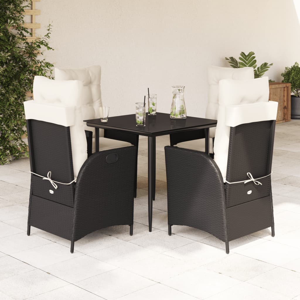 Vetonek Set de muebles jardín 5 pzas con cojines ratán sintético negro