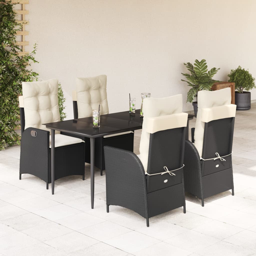 Vetonek Set de muebles jardín 5 pzas con cojines ratán sintético negro