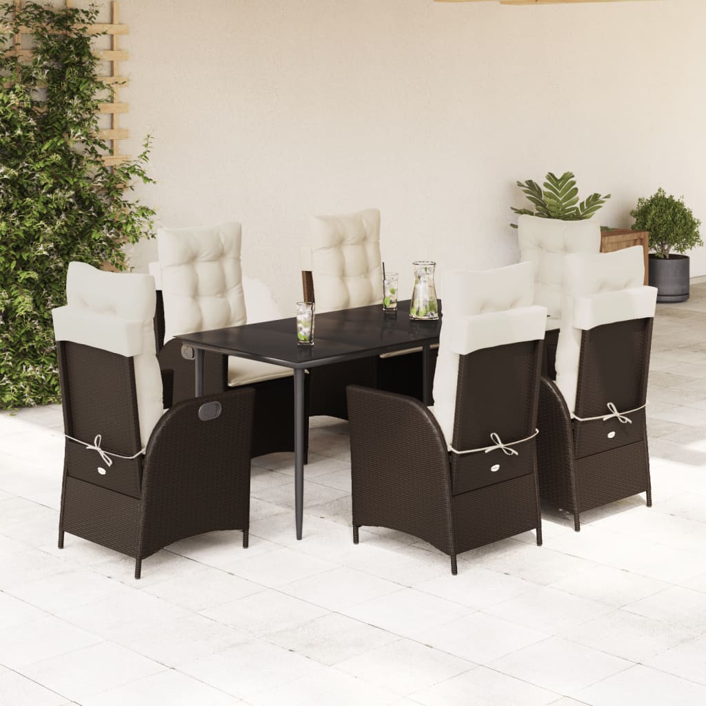 Vetonek Set comedor de jardín 7 pzas con cojines ratán sintético marrón