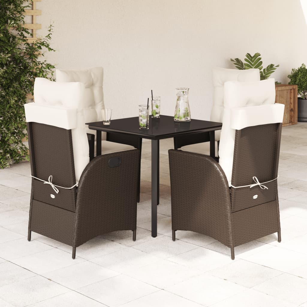 Vetonek Set comedor de jardín 5 piezas y cojines ratán sintético marrón