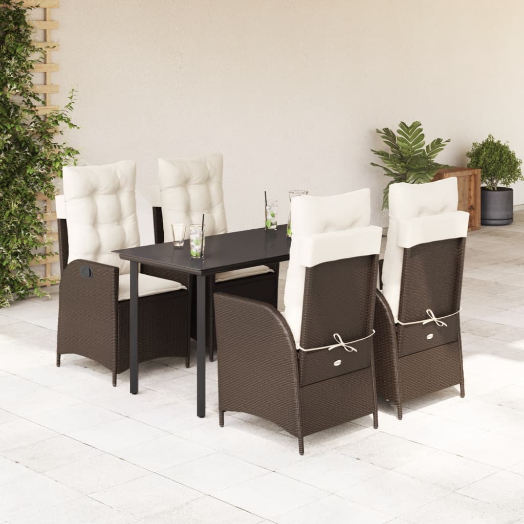 Vetonek Set comedor de jardín 5 piezas y cojines ratán sintético marrón