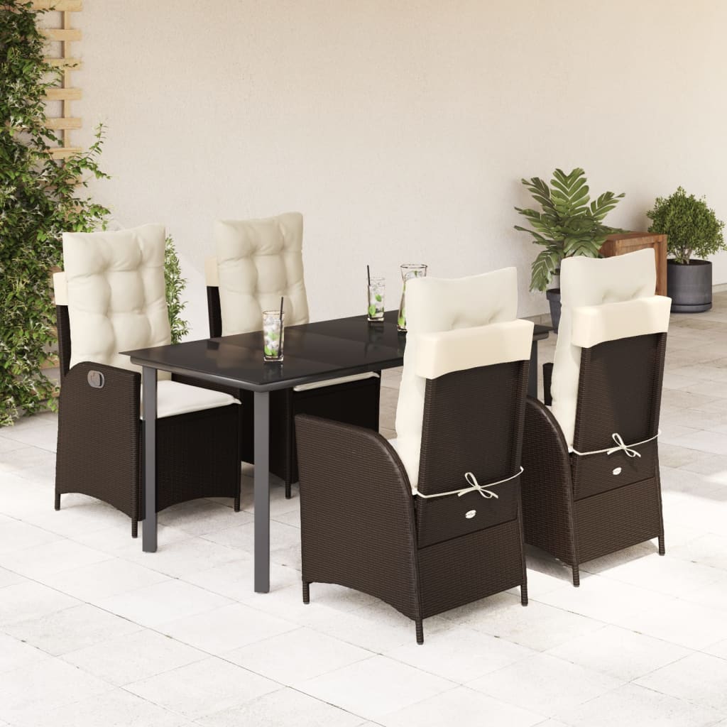 Vetonek Set comedor de jardín 5 piezas y cojines ratán sintético marrón