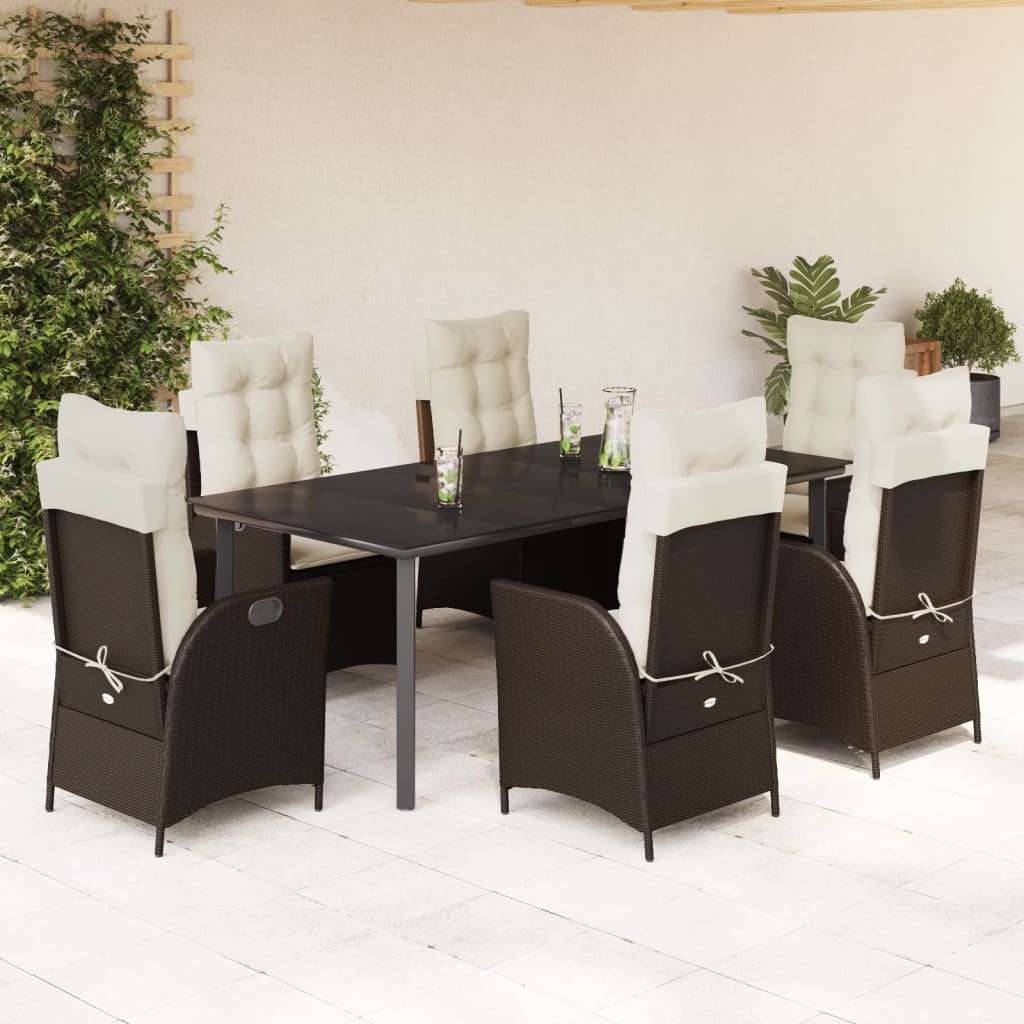 Vetonek Set comedor de jardín 7 pzas con cojines ratán sintético marrón