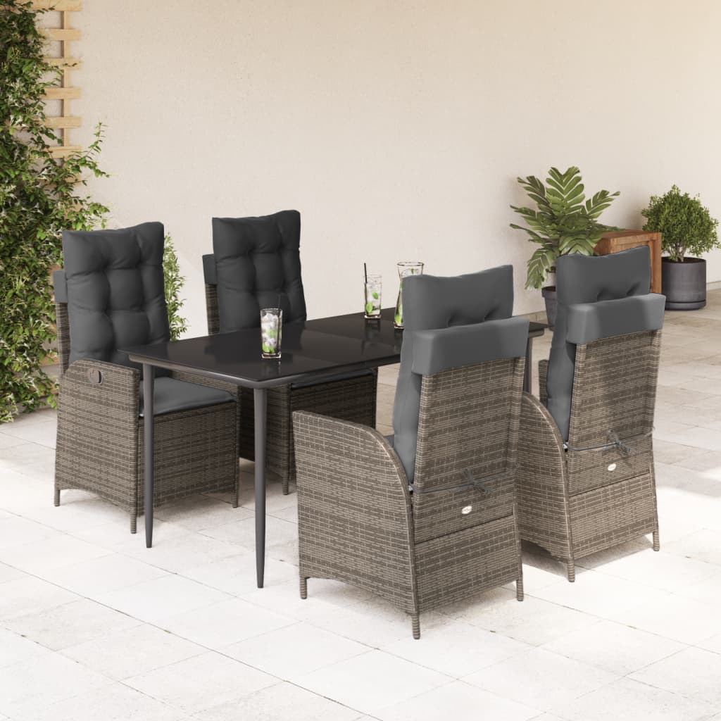 Vetonek Set comedor de jardín 5 piezas con cojines ratán sintético gris