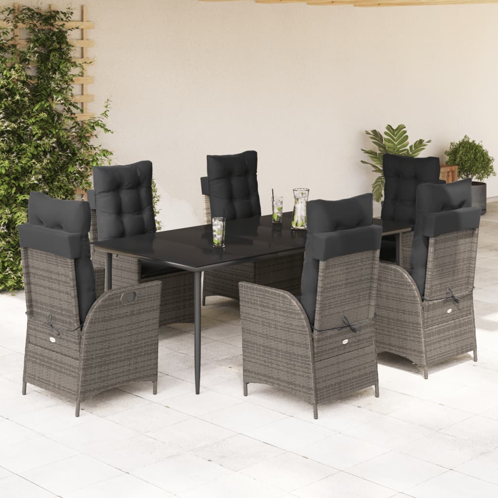 Vetonek Set comedor jardín 7 pzas y cojines ratán sintético gris