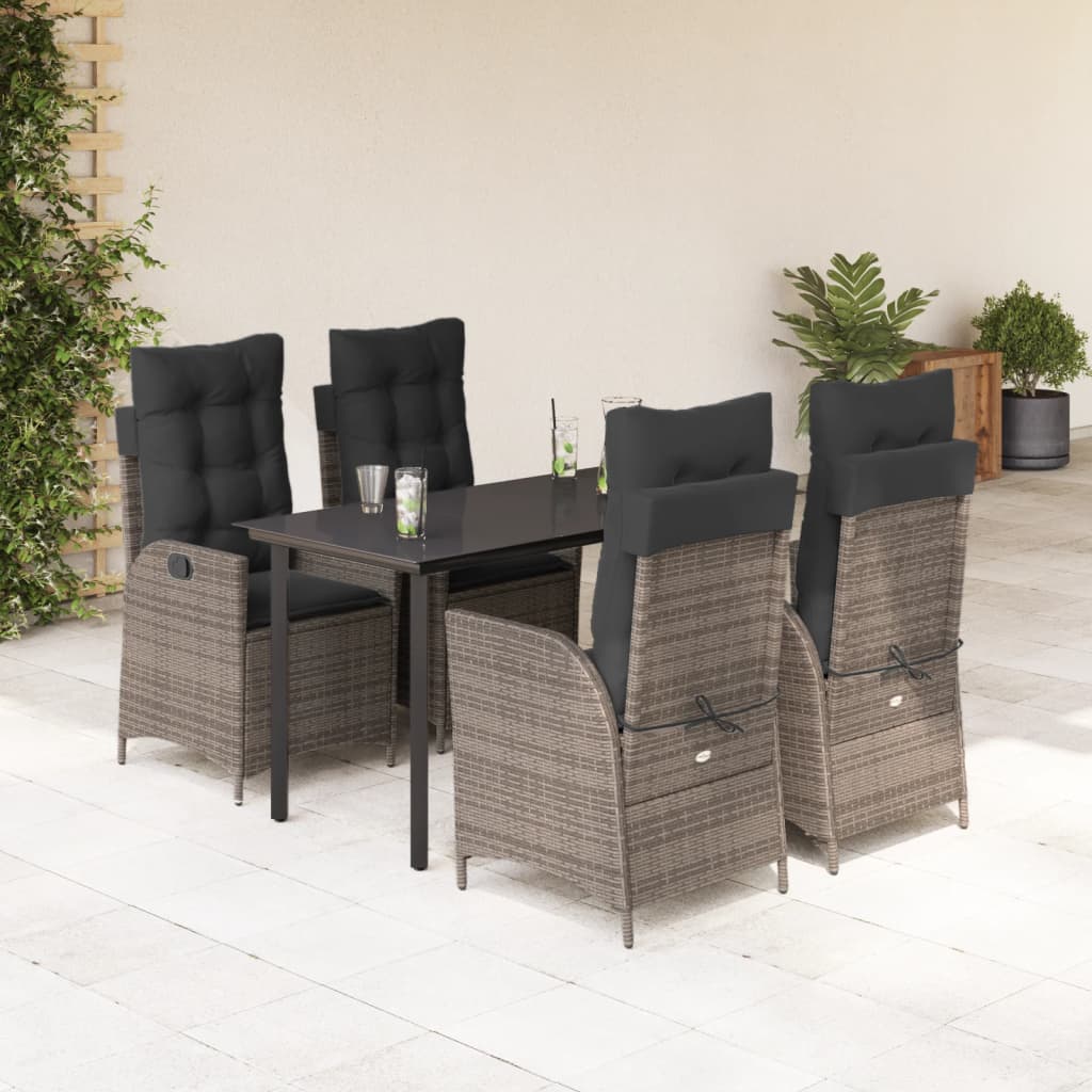 Vetonek Set comedor de jardín 5 piezas con cojines ratán sintético gris