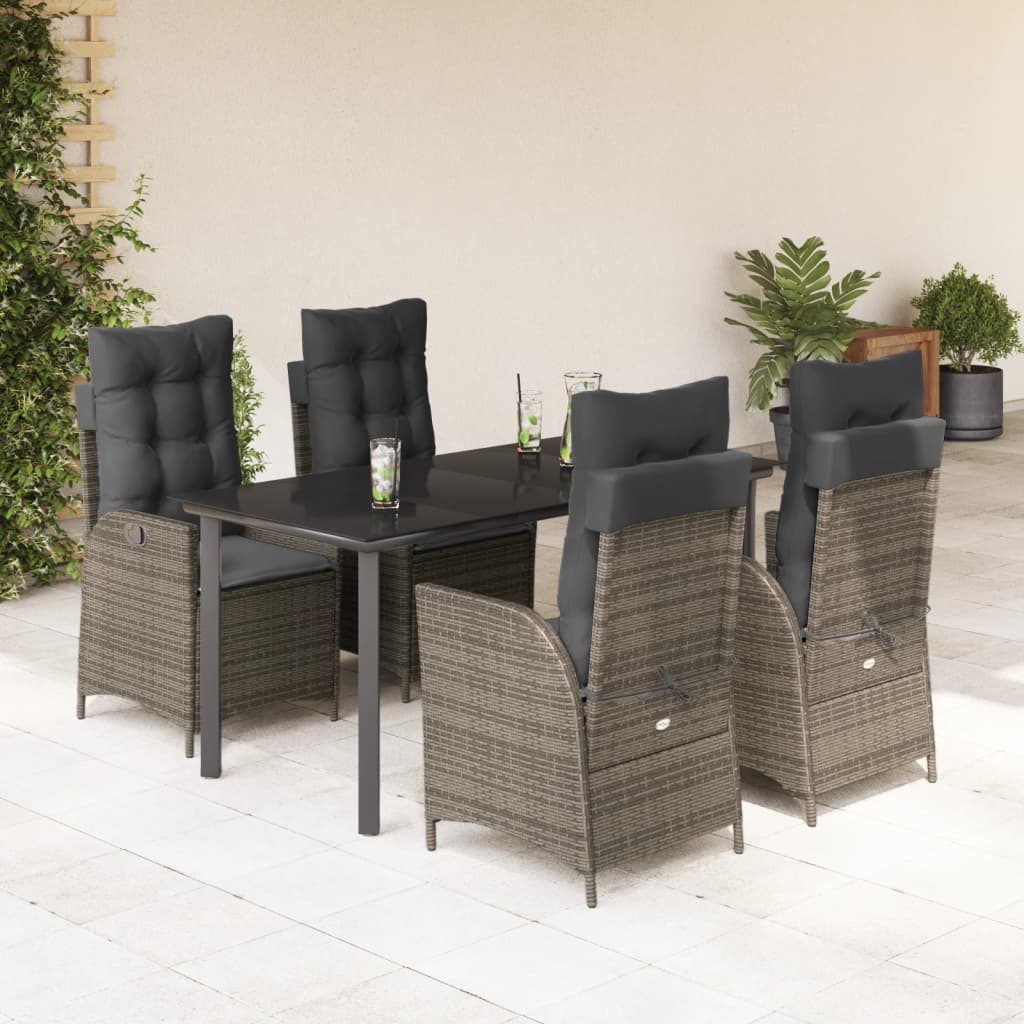 Vetonek Set comedor de jardín 5 piezas con cojines ratán sintético gris