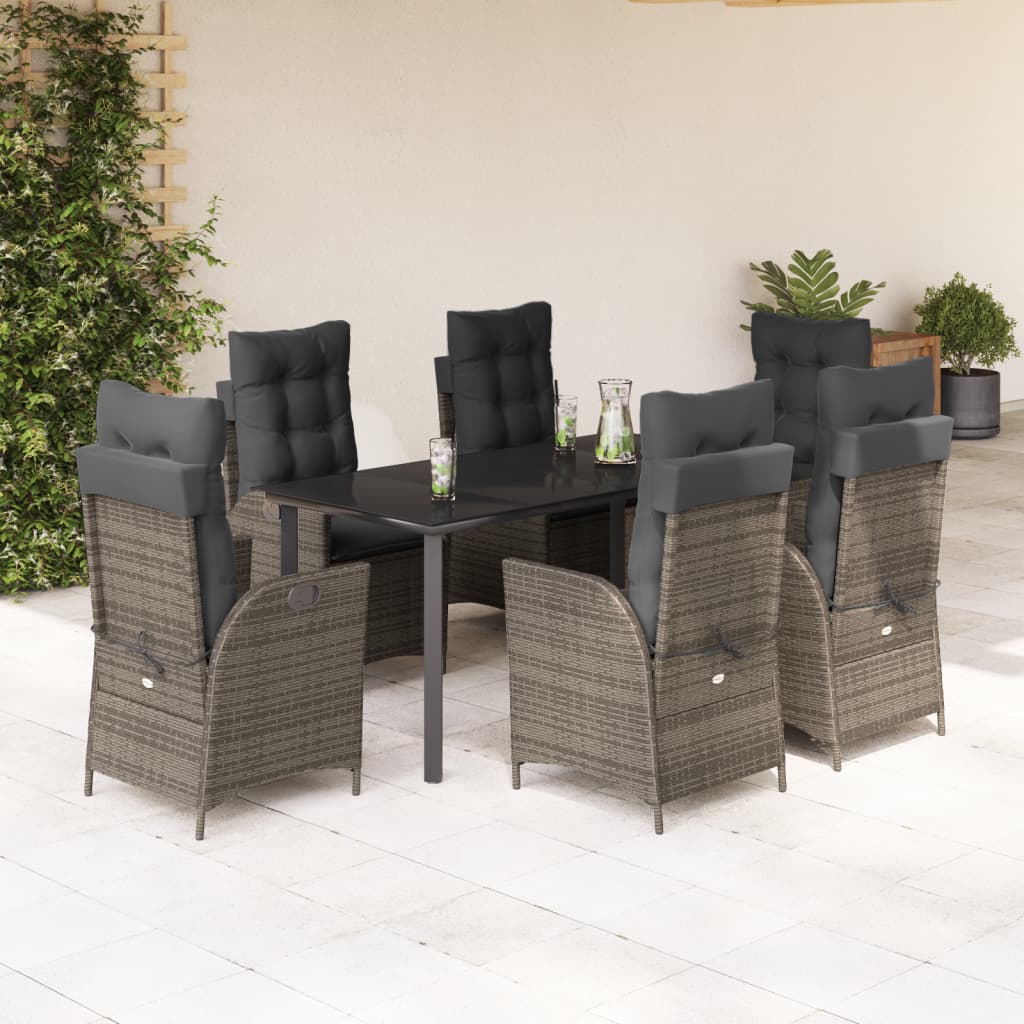 Vetonek Set comedor jardín 7 pzas y cojines ratán sintético gris