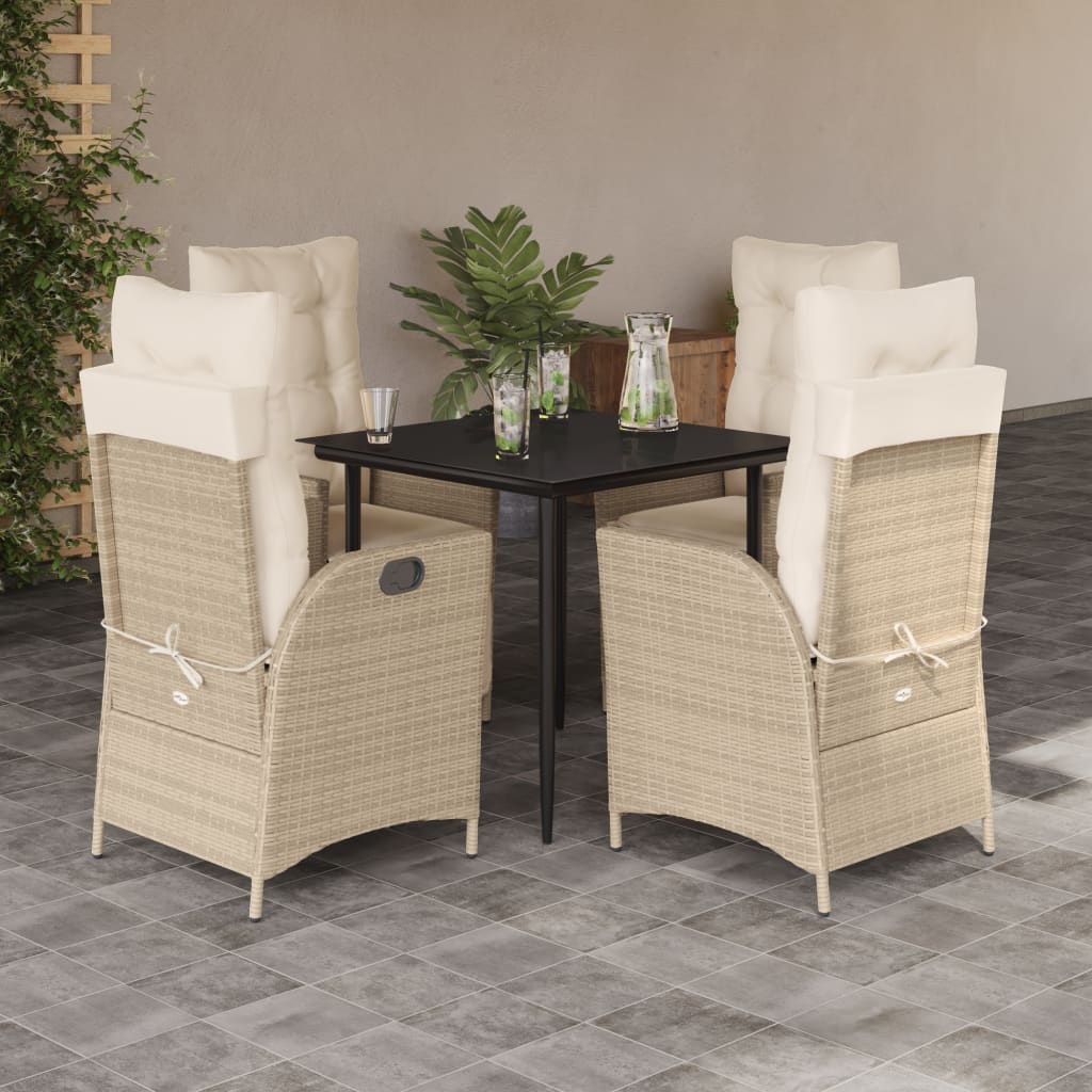 Vetonek Set comedor de jardín 5 pzas con cojines ratán sintético beige