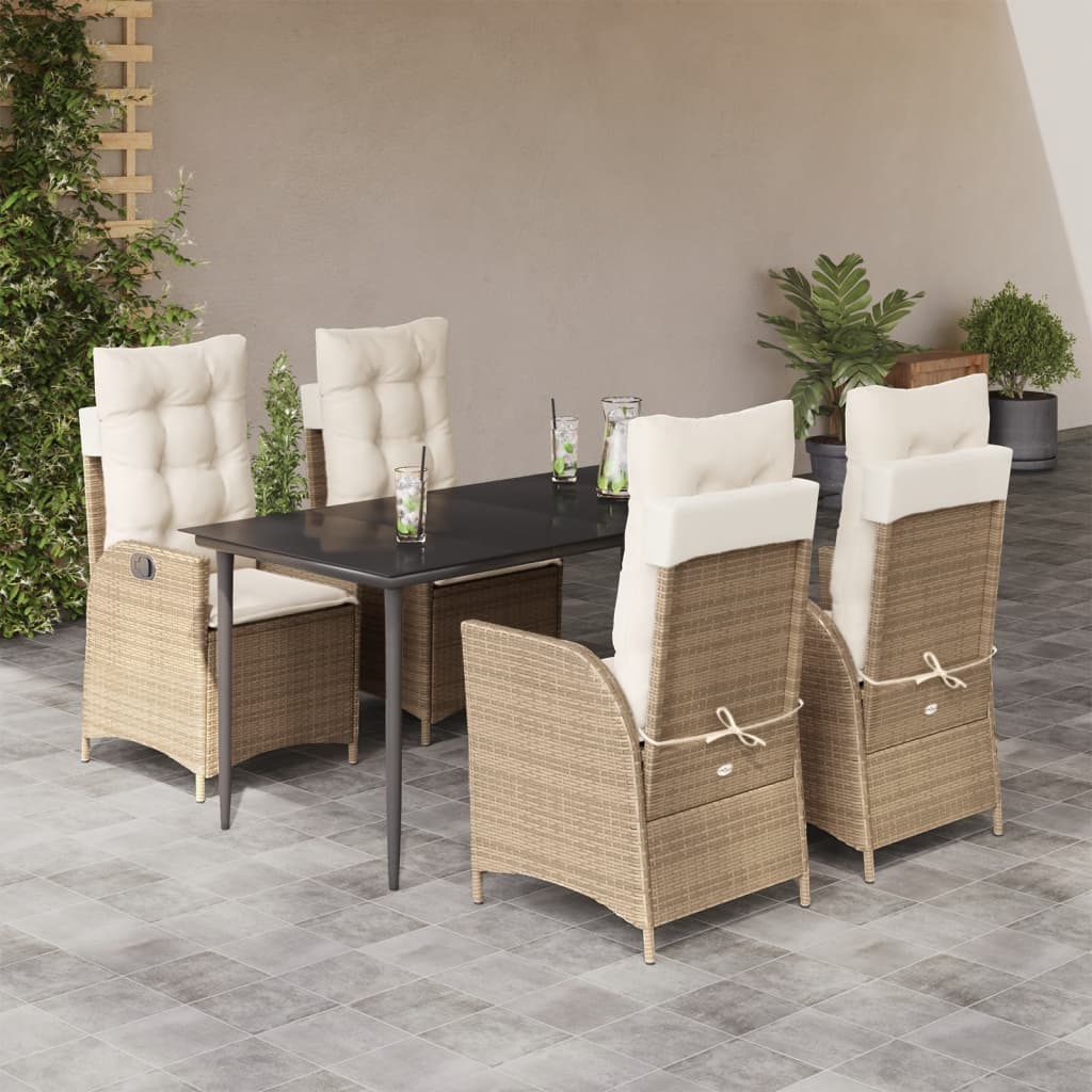 Vetonek Set comedor de jardín 5 pzas con cojines ratán sintético beige