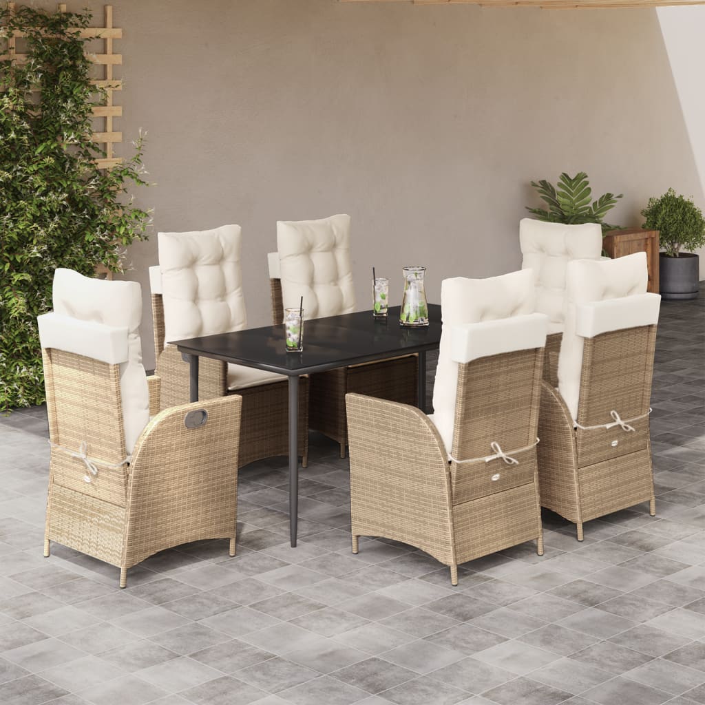 Vetonek Set comedor de jardín 7 pzas con cojines ratán sintético beige