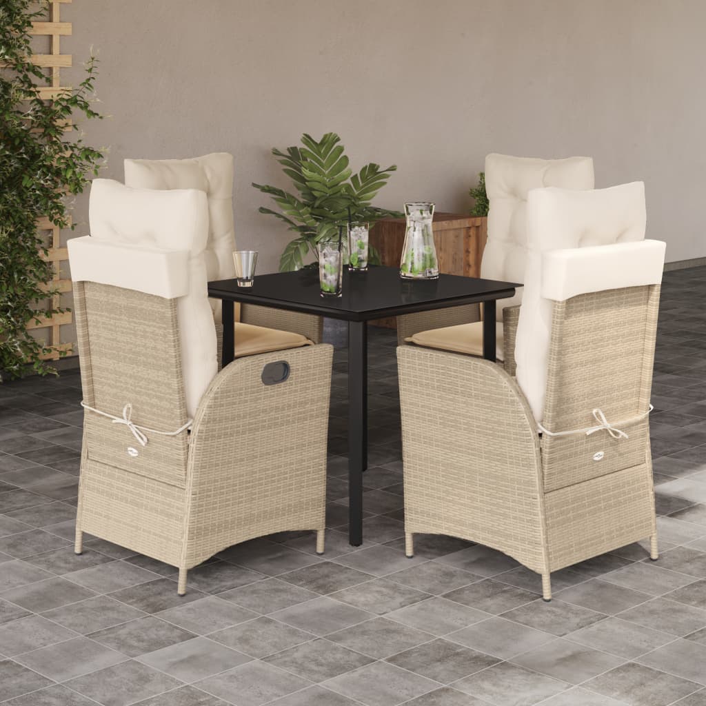 Vetonek Set comedor de jardín 5 pzas con cojines ratán sintético beige