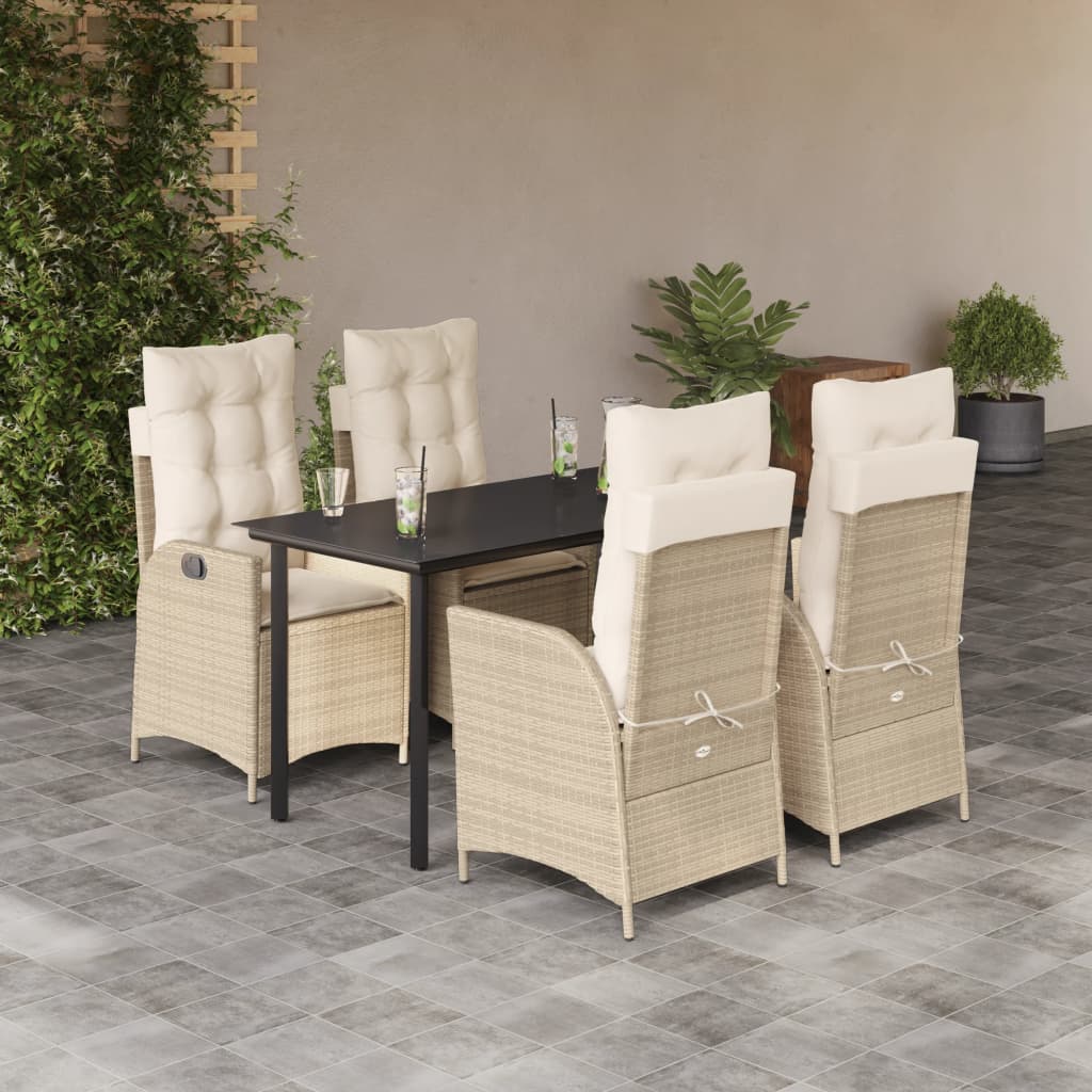 Vetonek Set comedor de jardín 5 pzas con cojines ratán sintético beige